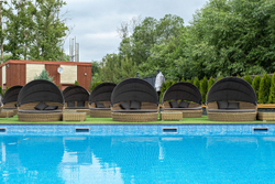 "Стильяно" плетеная кровать круглая, цвет соломенный