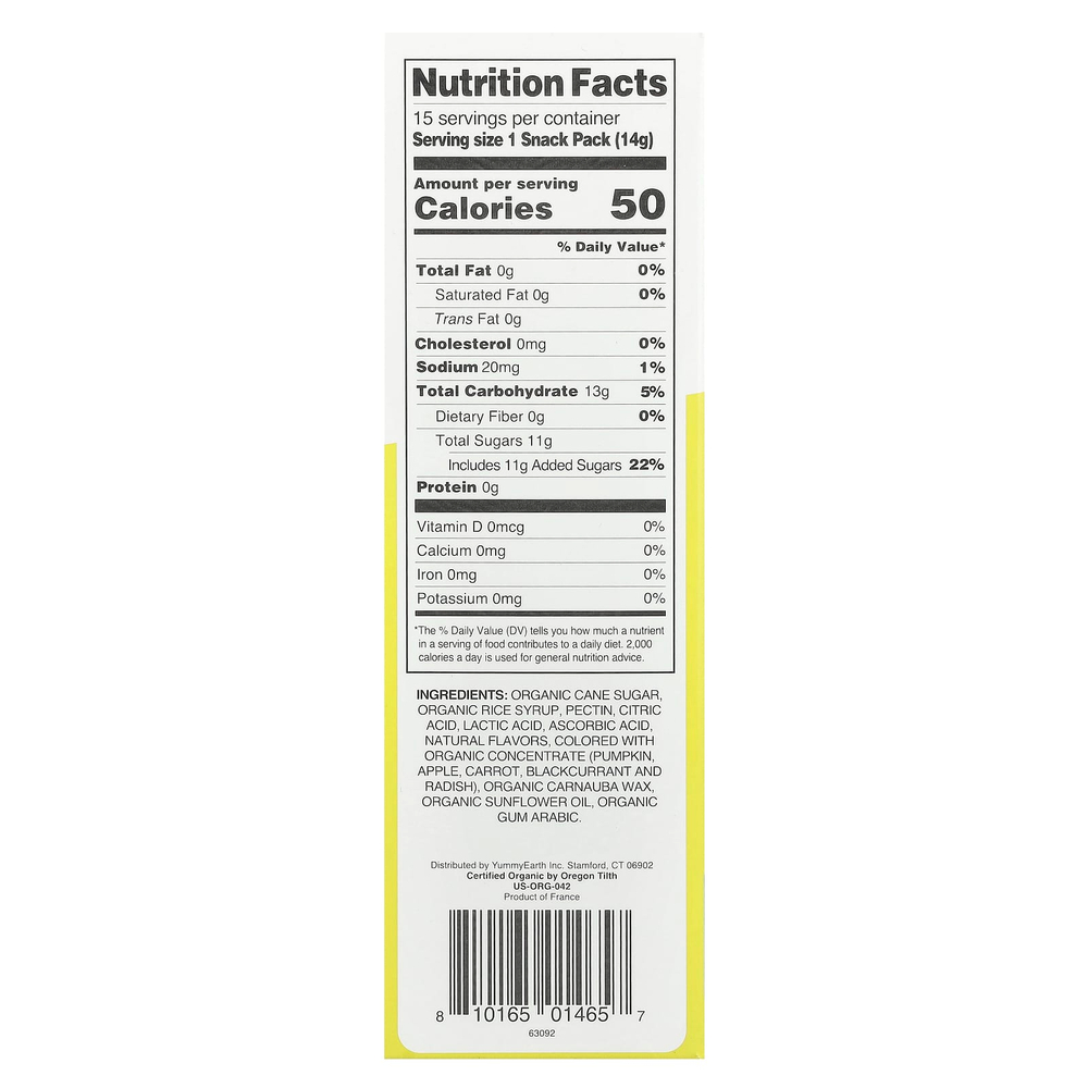 YumEarth, Органические мармеладки, 15 пакетиков с закусками по 14 г (0,5 унции)