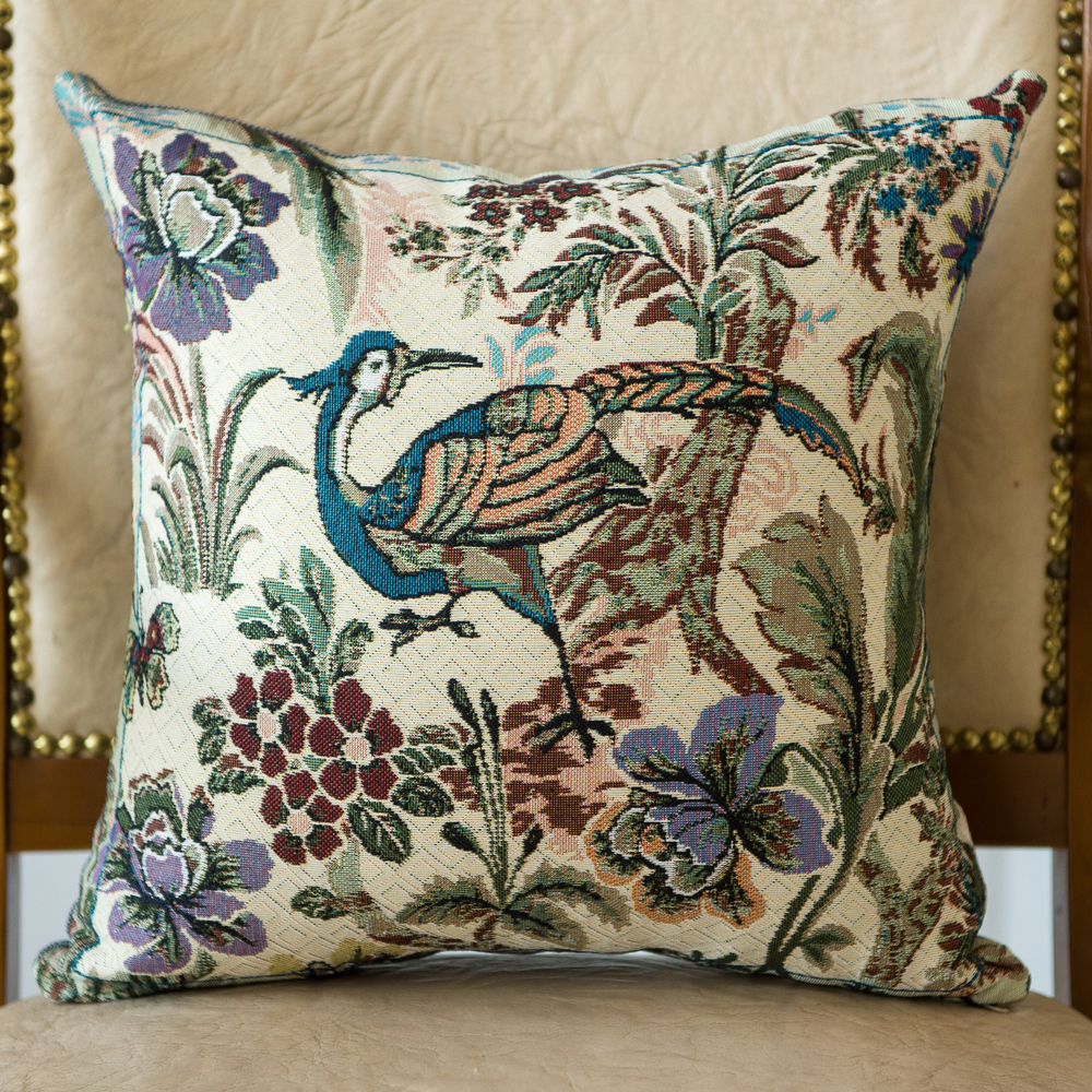Декоративный гобеленовый чехол для интерьерной подушки Птица дивная 38*38