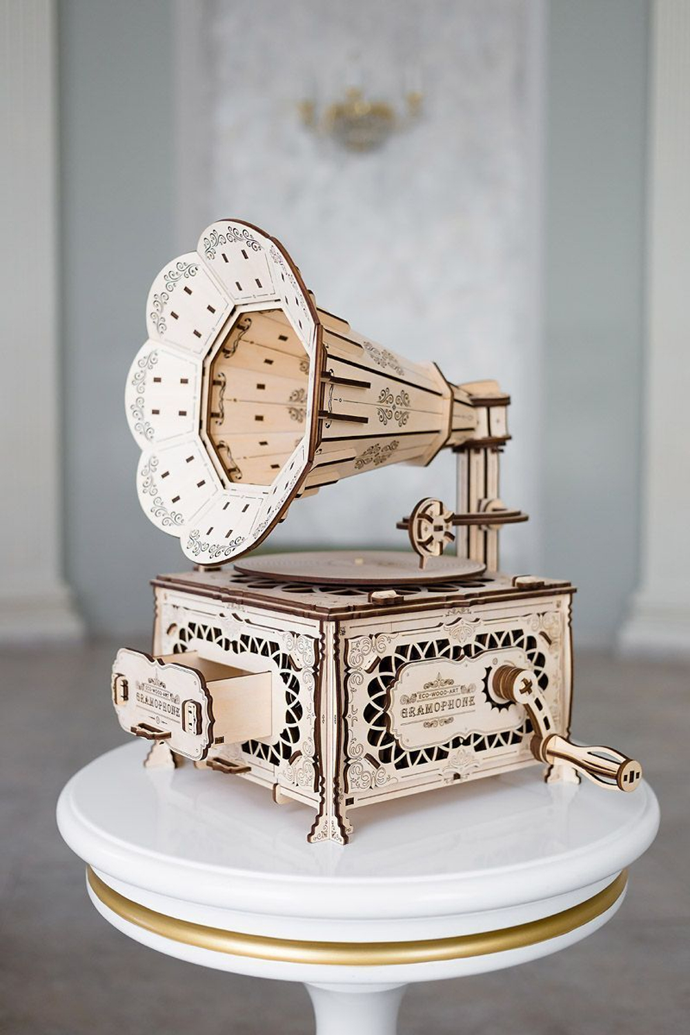 Антикварный граммофон от Eco Wood Art - деревянный конструктор, 3D пазл, сборная механическая модель, для дизайна и интерьера