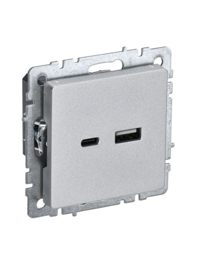 Розетка BRITE USB A+C 18Вт РЮ11-1-БрА механизм алюм. IEK BR-U22-018-K47