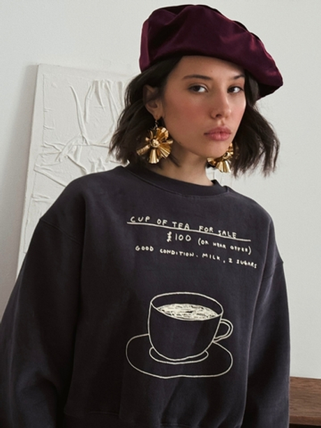 Укороченный синий свитшот с принтом