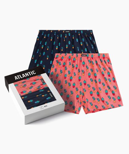 Мужские трусы боксеры Atlantic, набор из 2 шт., хлопок, темно-синие + коралловые, 2MBH-005
