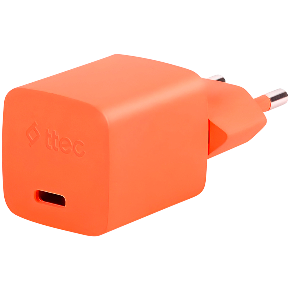 ttec SmartCharger GAN 20W PD Travel Fast Charger + USB-C - Lightning Cable 120cm, Neon Orange
