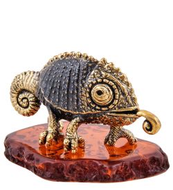 Народные промыслы AM-3640 Фигурка «Хамелеон» (латунь, янтарь)