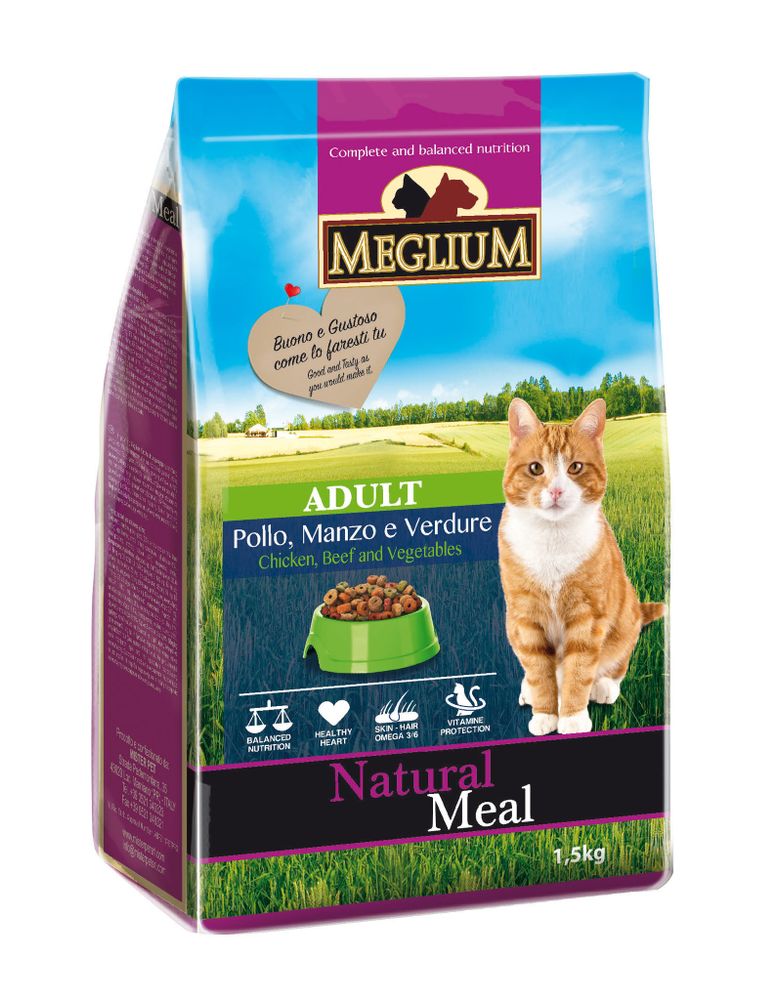 Сухой корм Meglium Adult для кошек говядина курица овощи 1,5 кг