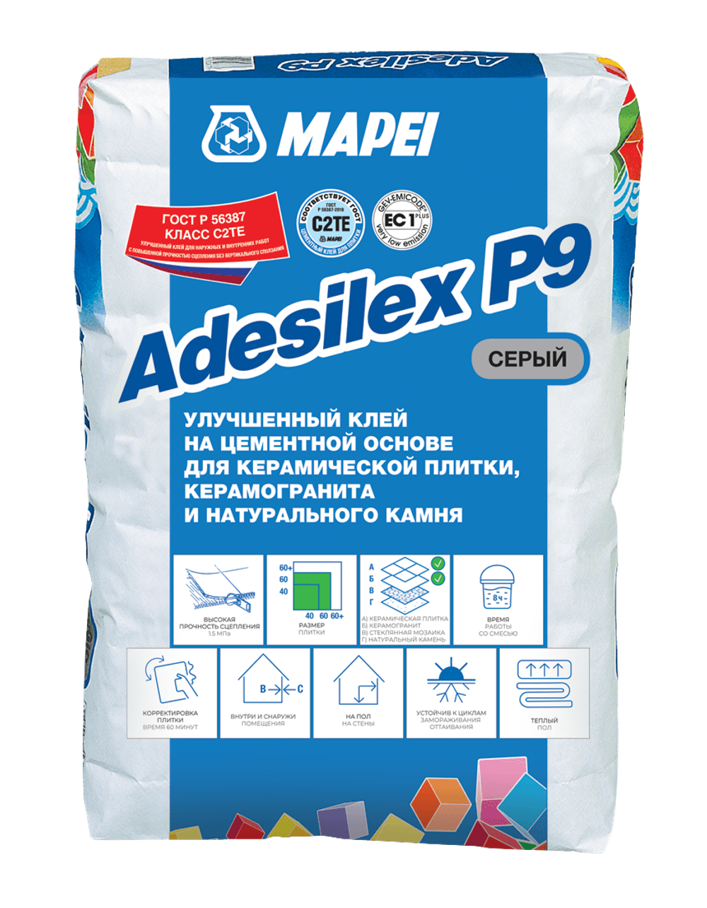 MAPEI Клей для плитки, керамогранита, камня ADESILEX P9 / АДЕСИЛЕКС серый, мешок 25 кг