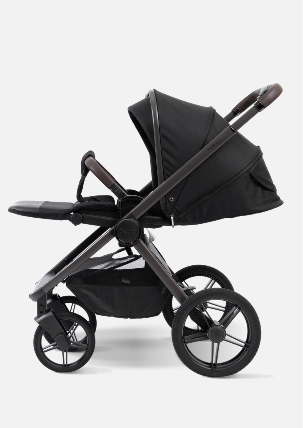 Peppy Коляска детская Monaco thermo 2 в 1 Black (черный), рама серо-коричневая