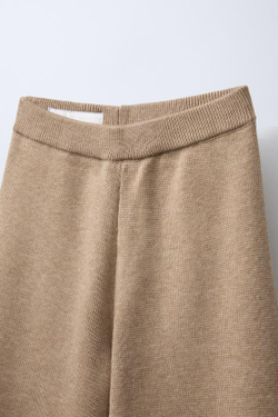 ZARA ТРИКОТАЖНЫЕ БРЮКИ WIDE-LEG, РЫЖЕВАТО-КОРИЧНЕВЫЙ