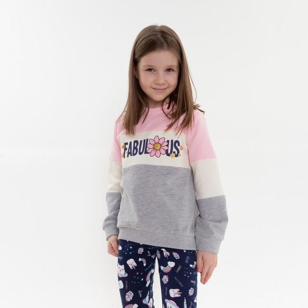 Джемпер для девочек футер р.98 светло-розовый/серый меланж 7765229 (Lets'go)