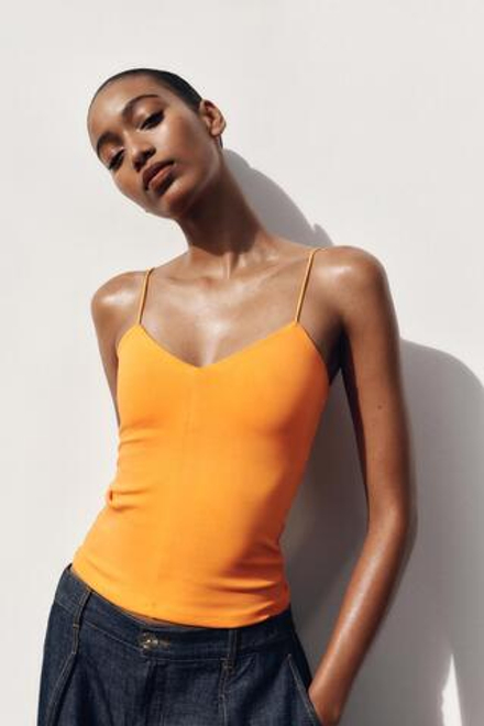 ZARA ХЛОПКОВЫЙ ТОП НА БРЕТЕЛЯХ, ОРАНЖЕВЫЙ