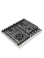 Газовая варочная панель 4 конфорки, нержавейка, с Wok-конфоркой, Электроподжиг, Газ-контроль, Решетки из чугуна, Macbi MBH64WXI.V2-SS