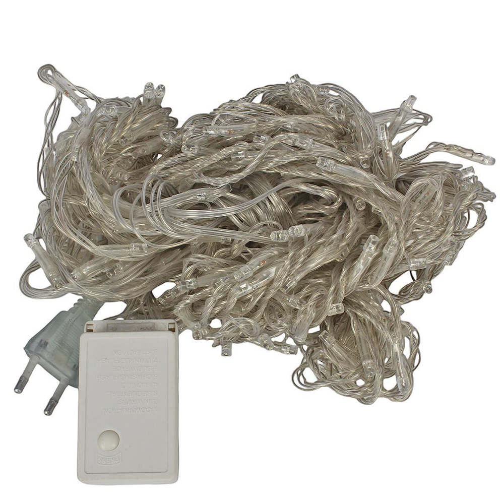 Гирлянда занавес "Водопад" ш1,5* в2,5м, 240 ламп LED, прозрач.пров, 8 реж,IP-20, Белый (Серпантин)