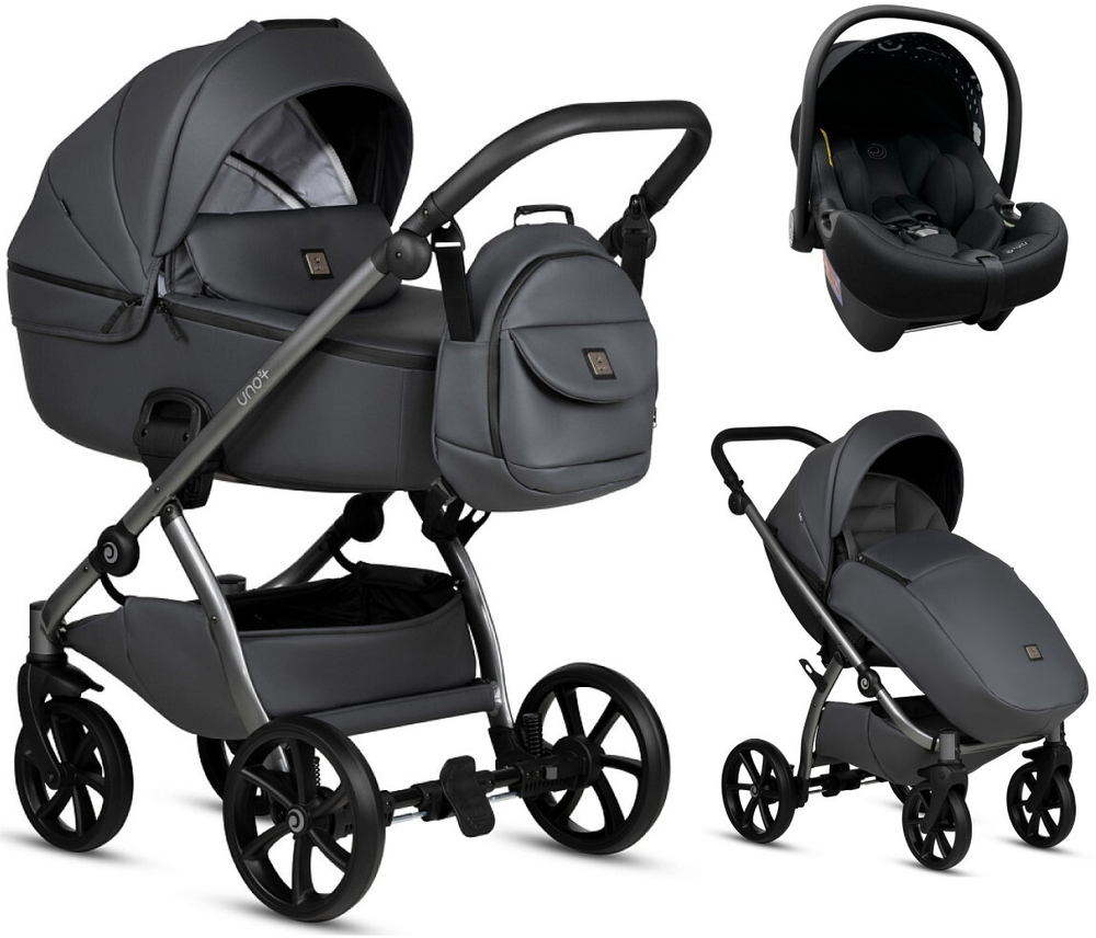 Детская коляска Tutis Uno 5 Plus Leather collection 3 в 1 с автокреслом Elo Lux EduSky Black 1402166 Licorice