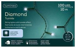 Светодиодная гирлянда с контроллером Алмазная россыпь 9.9 м., 220 V, 100 холодных белых LED ламп, зеленый ПВХ провод, Kaemingk (490501)