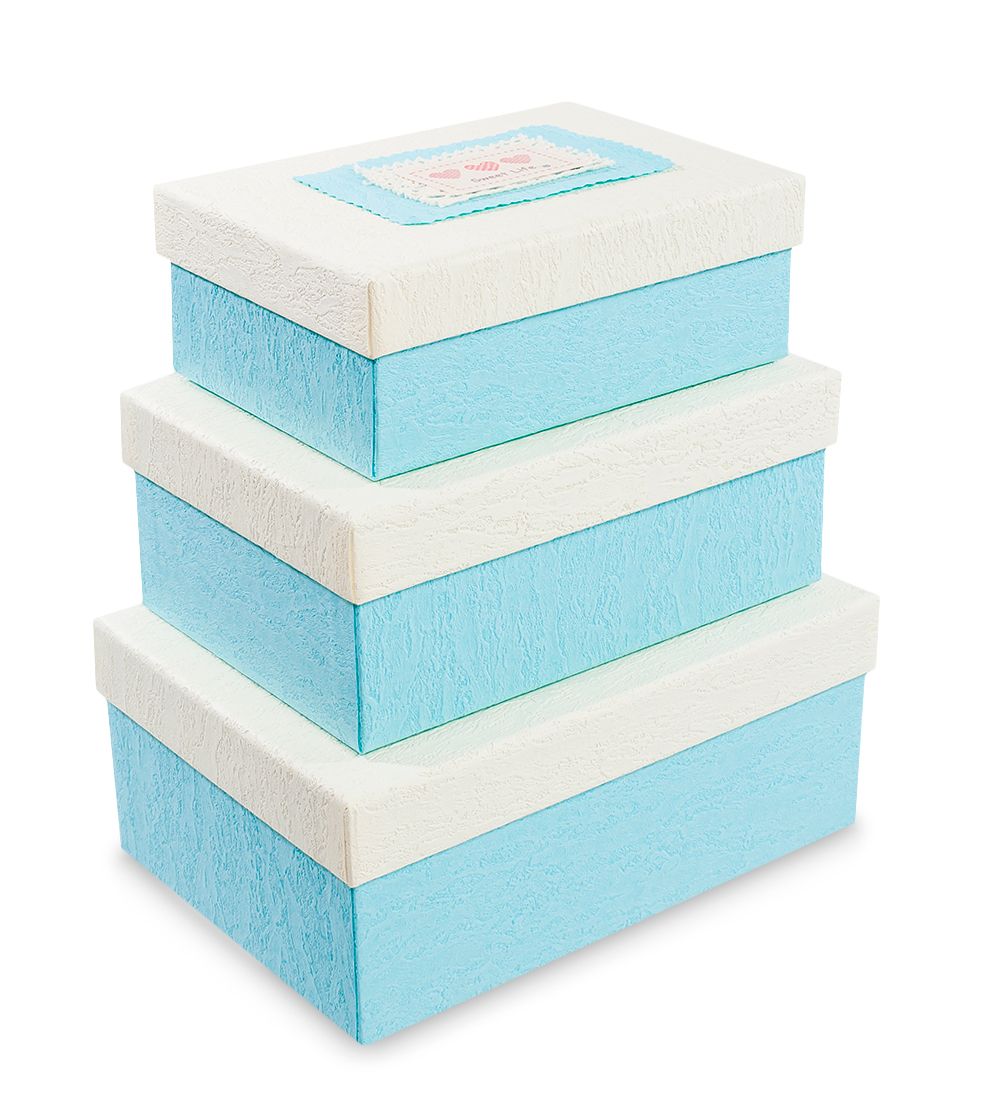 WF-06-A Набор коробок из 3шт «Прямоугольник» цв.голуб./молочн.