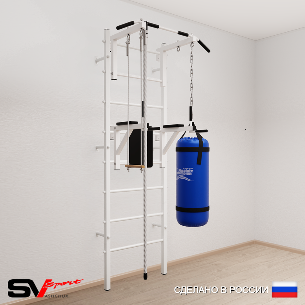 Шведская стенка Sv Sport усиленная 6761 (Турник стандарт/Брусья/Канат/Трапеция/Цепь/Мешок 15кг)