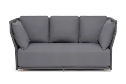 "Лугано" диван 3-местный плетеный из роупа, каркас алюминий темно-серый (RAL7024) муар, роуп темно-серый круглый, ткань темно-серая YB25-0027