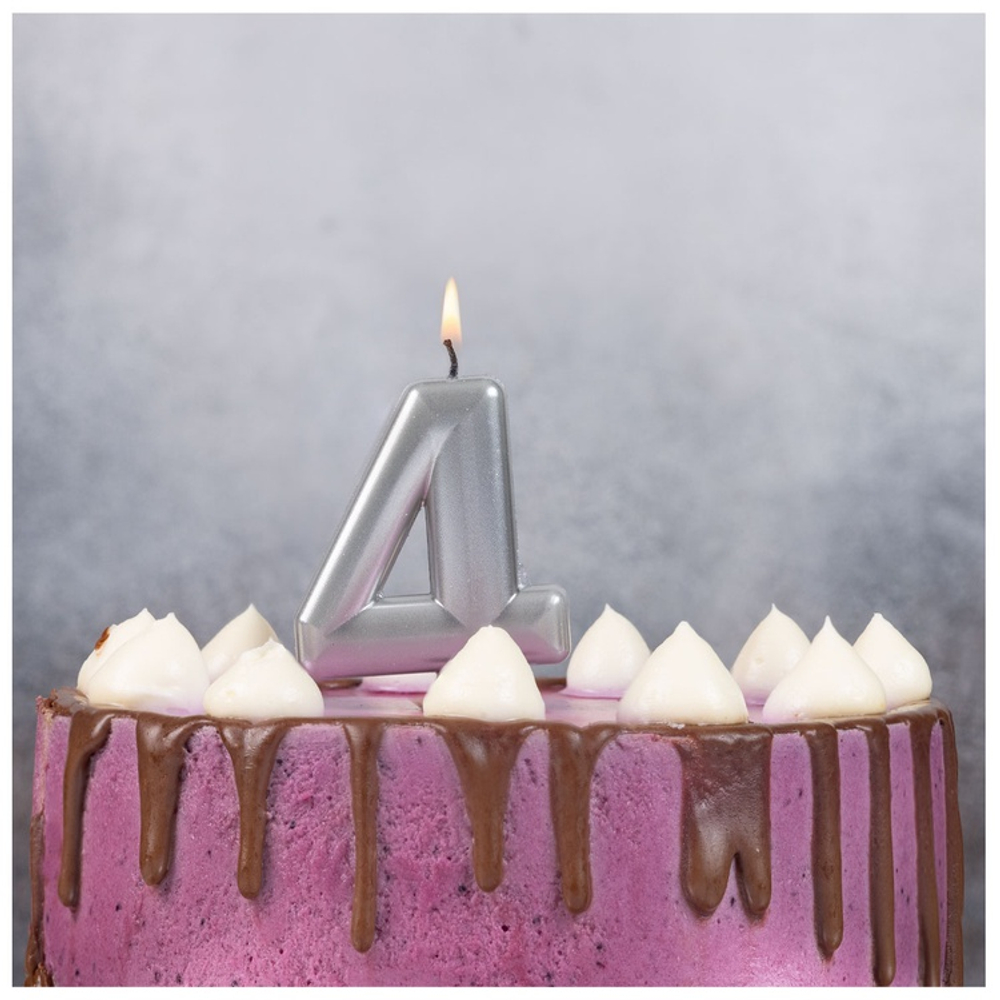 Свечи-цифры Серебряные, 8 см.