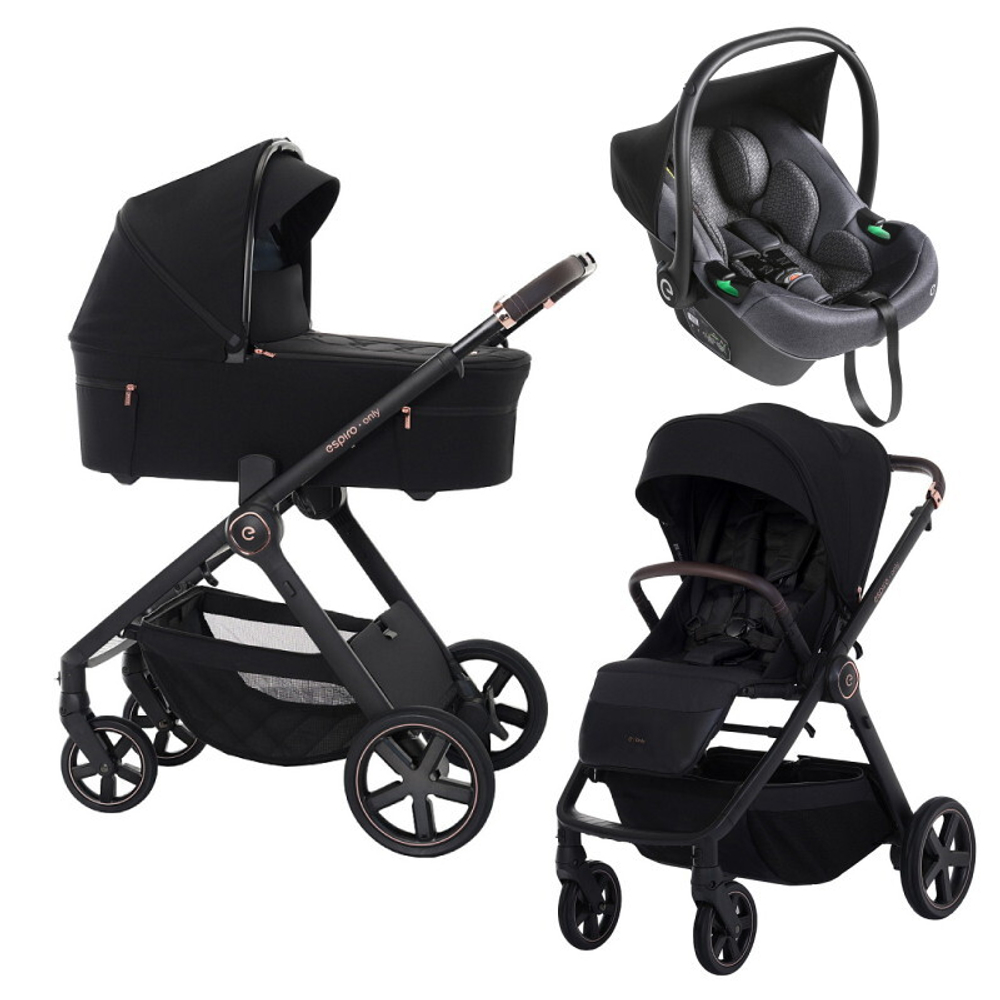 Детская коляска 3 в 1 Espiro Only 2025 и автокресло Pi Graphite 410 stylish black / Графитовый (Graphite 117)
