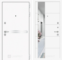 Входная металлическая белая дверь с зеркалом Лабиринт Лайн Вайт (LINE WHITE) зеркало 19 Белый софт