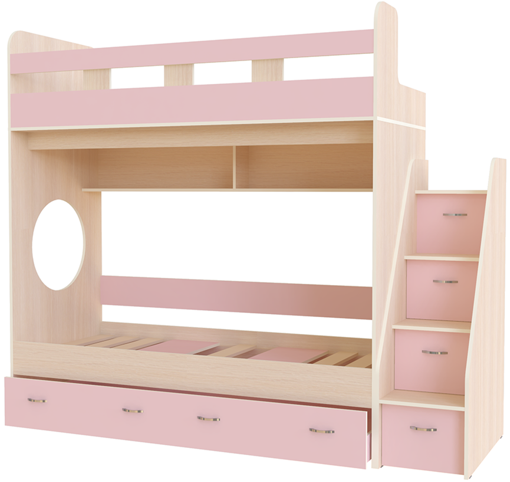 Трехъярусная кровать КарИВи Юниор  Дуб Молочный Розовый
