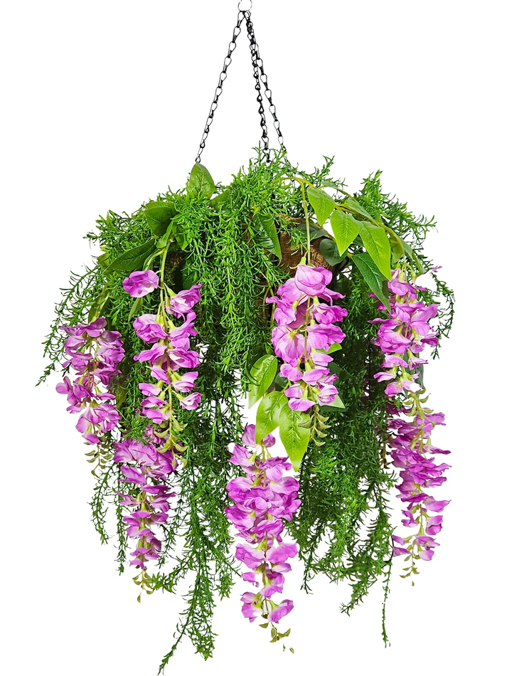 Искусственные цветы Акация лиловая с зеленью в подвесном кашпо