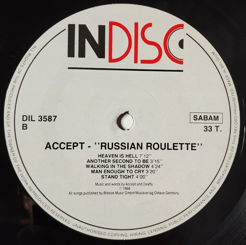 Винтажная виниловая пластинка LP Accept Russian Roulette (Бельгия 1986)