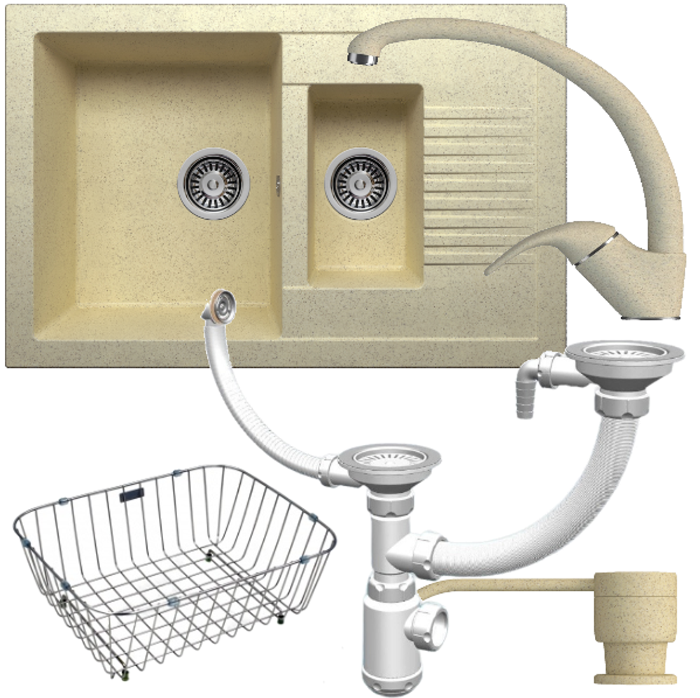 Мойка POLYGRAN F-21 опал №328 (бежевый), смеситель SKS2 опал