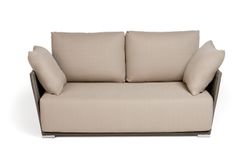 "Форли" диван 2-местный плетеный из роупа, каркас алюминий светло-серый (RAL7035) муар, роуп серо-коричневый 23мм, ткань Mossle бежевая