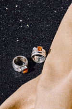 Кольцо «Мозаик» раф прямоугольный с цитрином и ромбом белый циркон