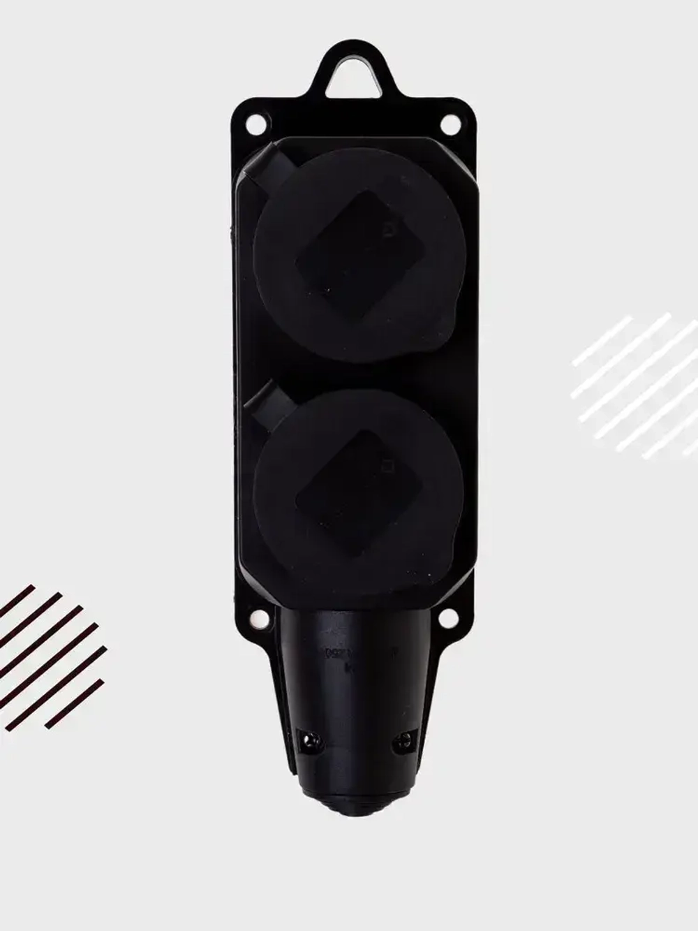 Колодка розеточная электрическая каучуковая IP44 влагозащищенная герметичная на 2 розетки, 16А, черный