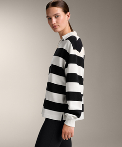 Oysho Поло в полоску из пике с хлопком, черный