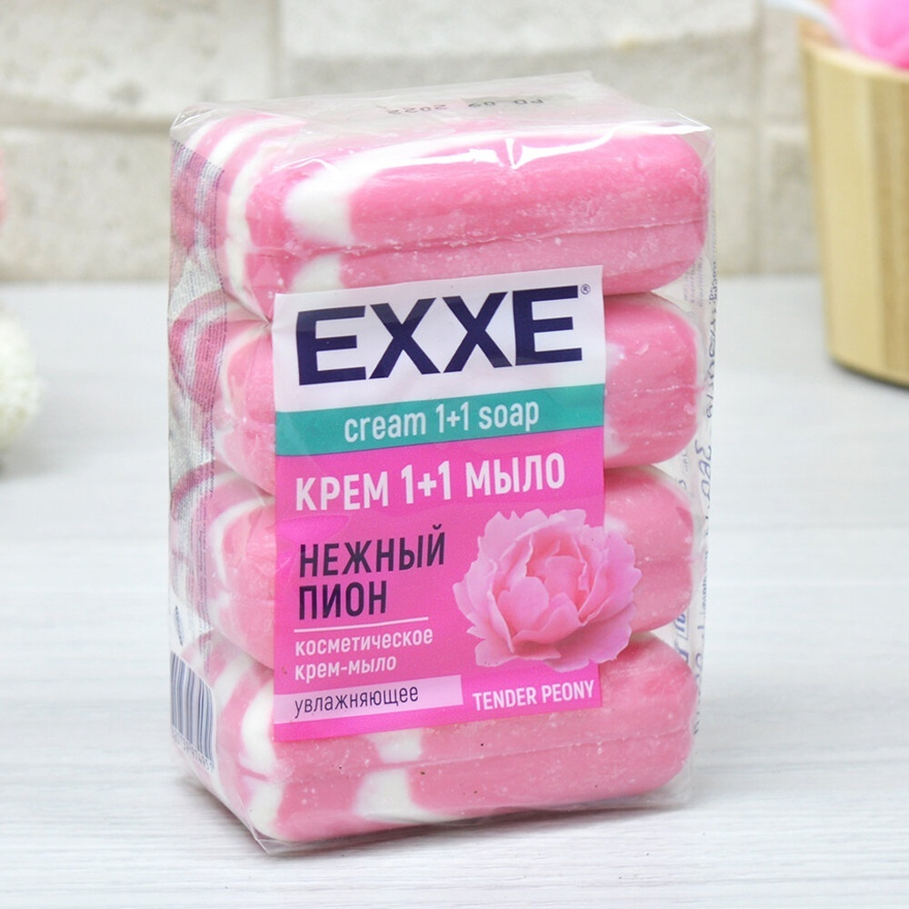 Крем-мыло EXXE 1+1 "Нежный пион" 4шт*90г (розовое полосатое)