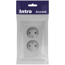 Розетка Intro Accent 6-204-03 2х2P, 16А-250В, IP20, СУ, AL/CU, алюминий