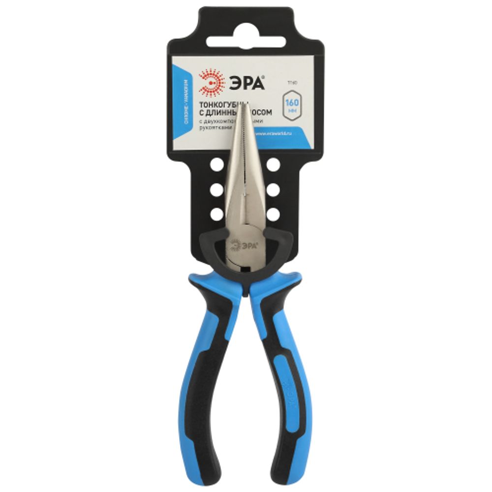 Тонкогубцы ЭРА 160 мм с длинным носом двухкомпонентные рукоятки
