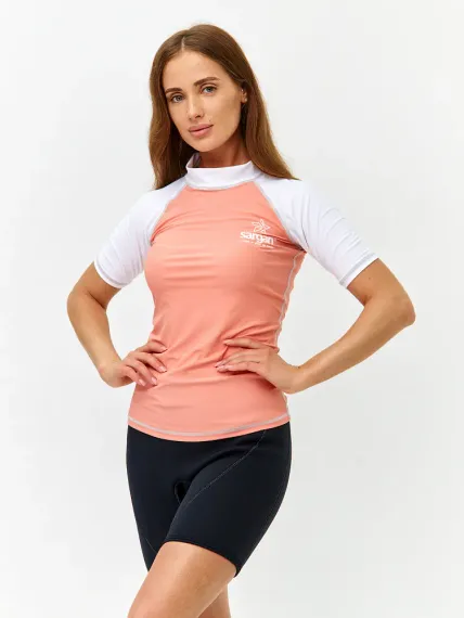 Футболка рашгард Sargan Агидель UPF 50+ женская св.персик/белый