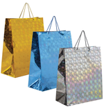 Пакет новогодний 41x19x49см. Голография, ассорти 3 цвета (Золотая сказка)