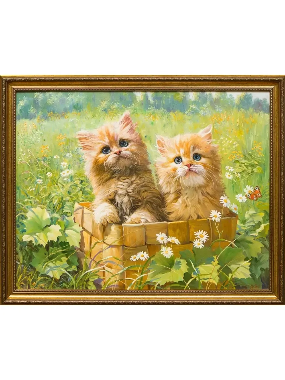Картина маслом Котята в корзинке Дельцов