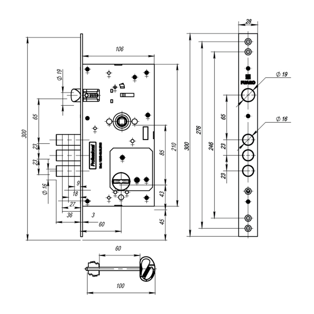 Замок врезной сувальдный MDV25/S-60.85.3R16 4key
