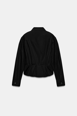 ZARA РУБАШКА С БАСКОЙ И ПУГОВИЦАМИ — ZW COLLECTION, ЧЕРНЫЙ