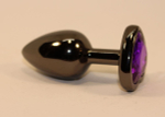 Чёрная анальная пробка с фиолетовым стразом - 7 см. (Цвет: фиолетовый)