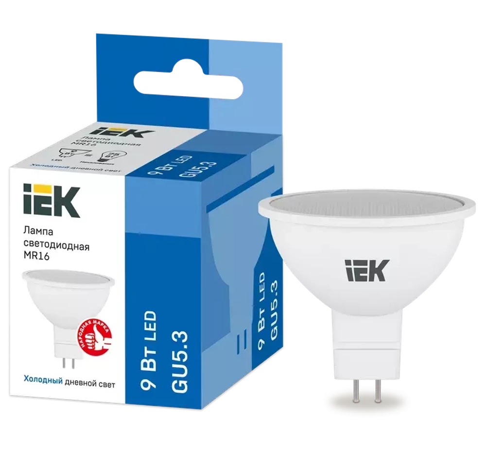 Лампа светодиодная ECO MR16 софит 9Вт 230В 6500К GU5.3 IEK LLE-MR16-9-230-65-GU5