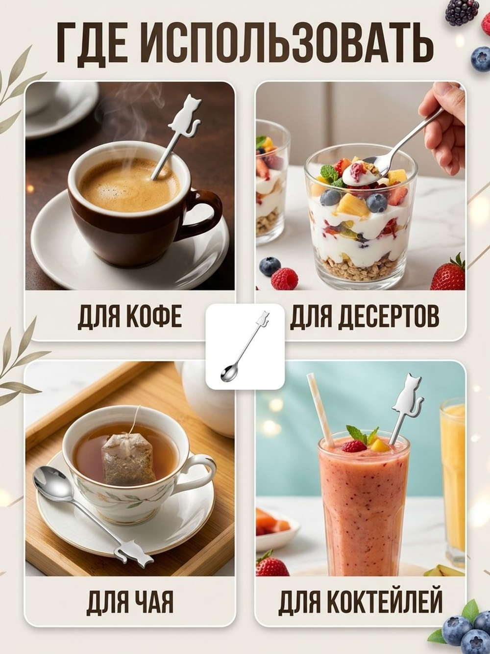 Чайная ложка с фигуркой котика сувенирная 2. Цвет стальной