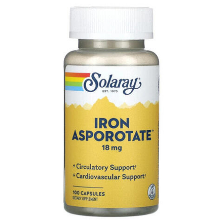 Железо Solaray, Аспоротат железа, 18 мг, 100 капсул