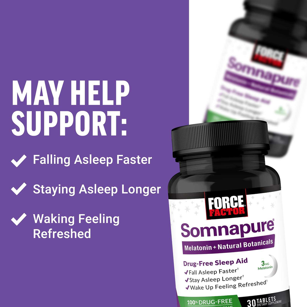 Force Factor, Somnapure®, мелатонин с натуральными растительными компонентами, 30 таблеток