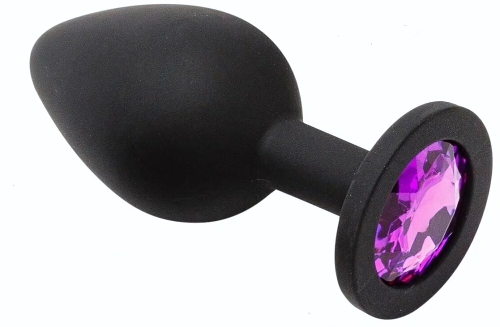 Анальная втулка черная с кристаллом Small фиолетовый 7 см