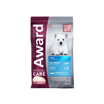 Сухой корм AWARD SPECIAL CARE HYPO PUPPY со свежей белой рыбой для щенков от 1 месяца, беременных и кормящих собак всех пород, склонных к аллергии 2кг