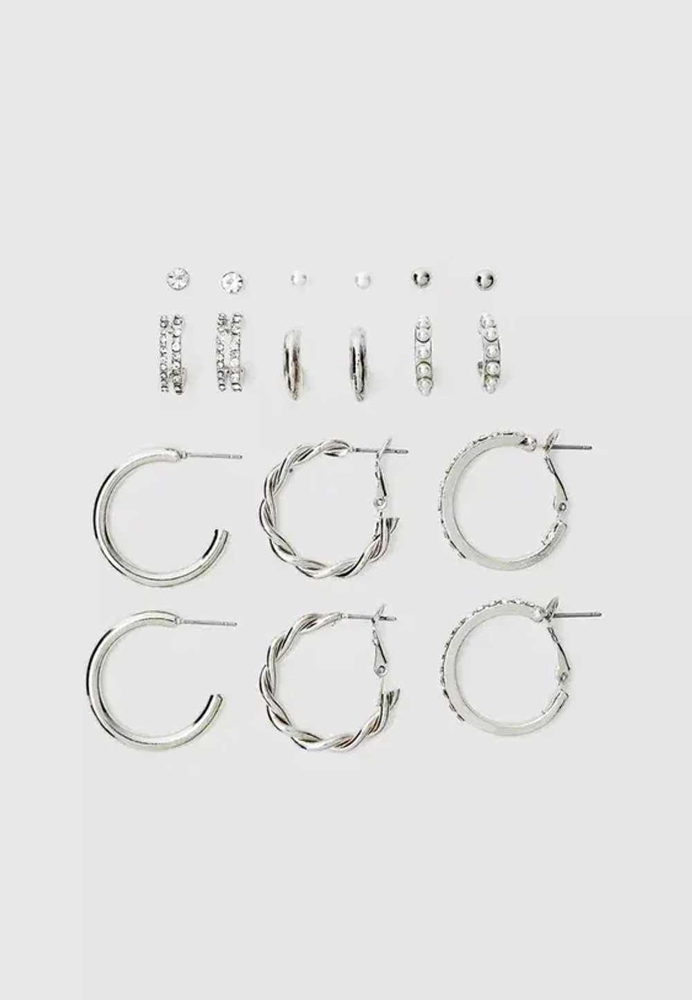 STRADIVARIUS Набор из 9 серёжек со стразами и жемчужными бусинами, серый