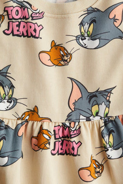 H&M Платье с круглым вырезом и принтом, светло-бежевый